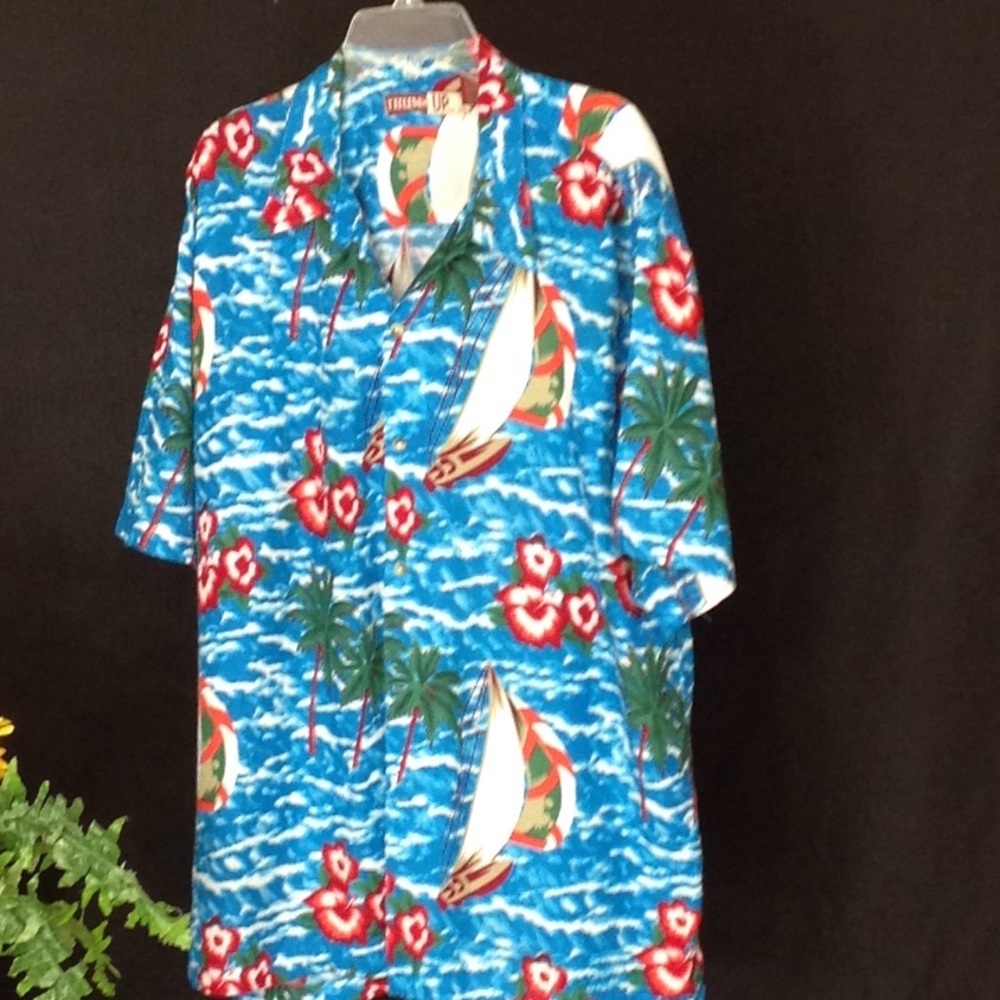 VTG Thums Up For Him Hawaiian Rayon Shirt